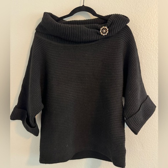 Andrea Jovine Sweaters - Andrea Jovine‎ black cowl neck sweater with brooch